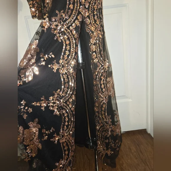 Fashion Nova All Nighter Long Sleeve Sequin Gown With High Thigh Split Small - Picture 3 of 12